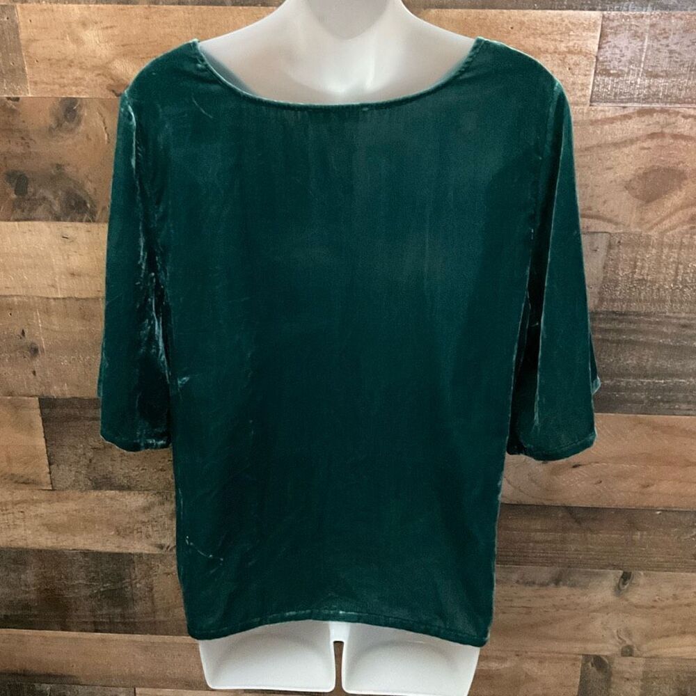 Chelsea28 Blouse Round Neck Short Flare Sleeves Velvet Green Women Size Large - Picture 9 of 10